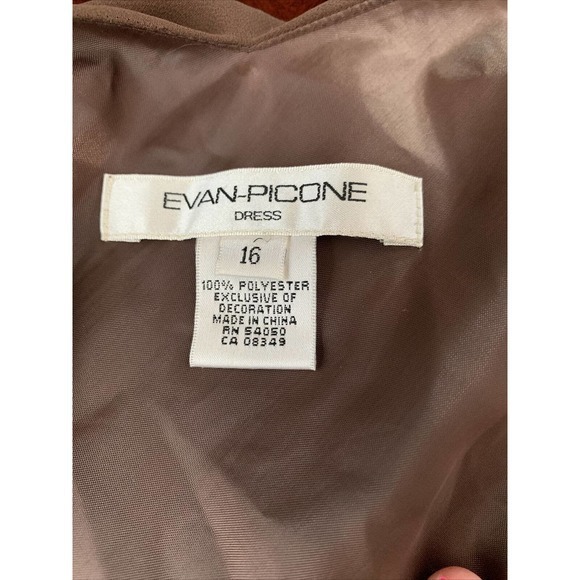 Evan Picone Plus Sz 16 Brown Formal Evening Sheer Sheath Shift Midi Dress Beaded - Picture 6 of 9